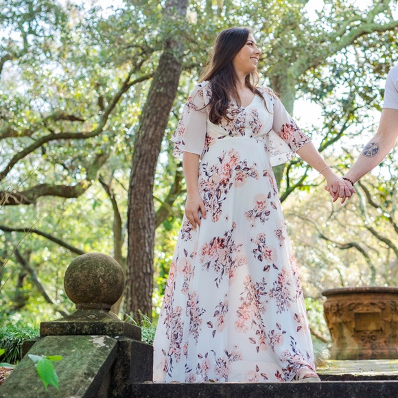 White Maxi Dress with Pink Floral - Picture 6 of 6